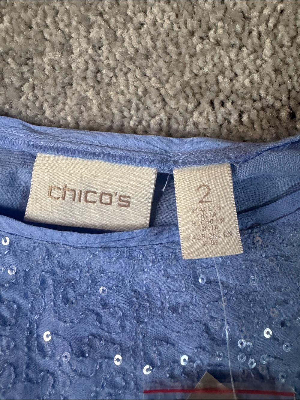 Chico's Fairview Blue Sequin-Embellished High-Low Blouse - Picture 5 of 9